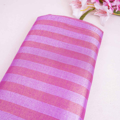 Blue with Pink Strips Chanderi Tissue Fabric CW-28772