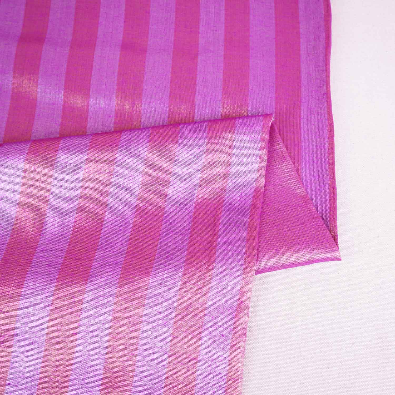 Blue with Pink Strips Chanderi Tissue Fabric CW-28772 - TradeUNO