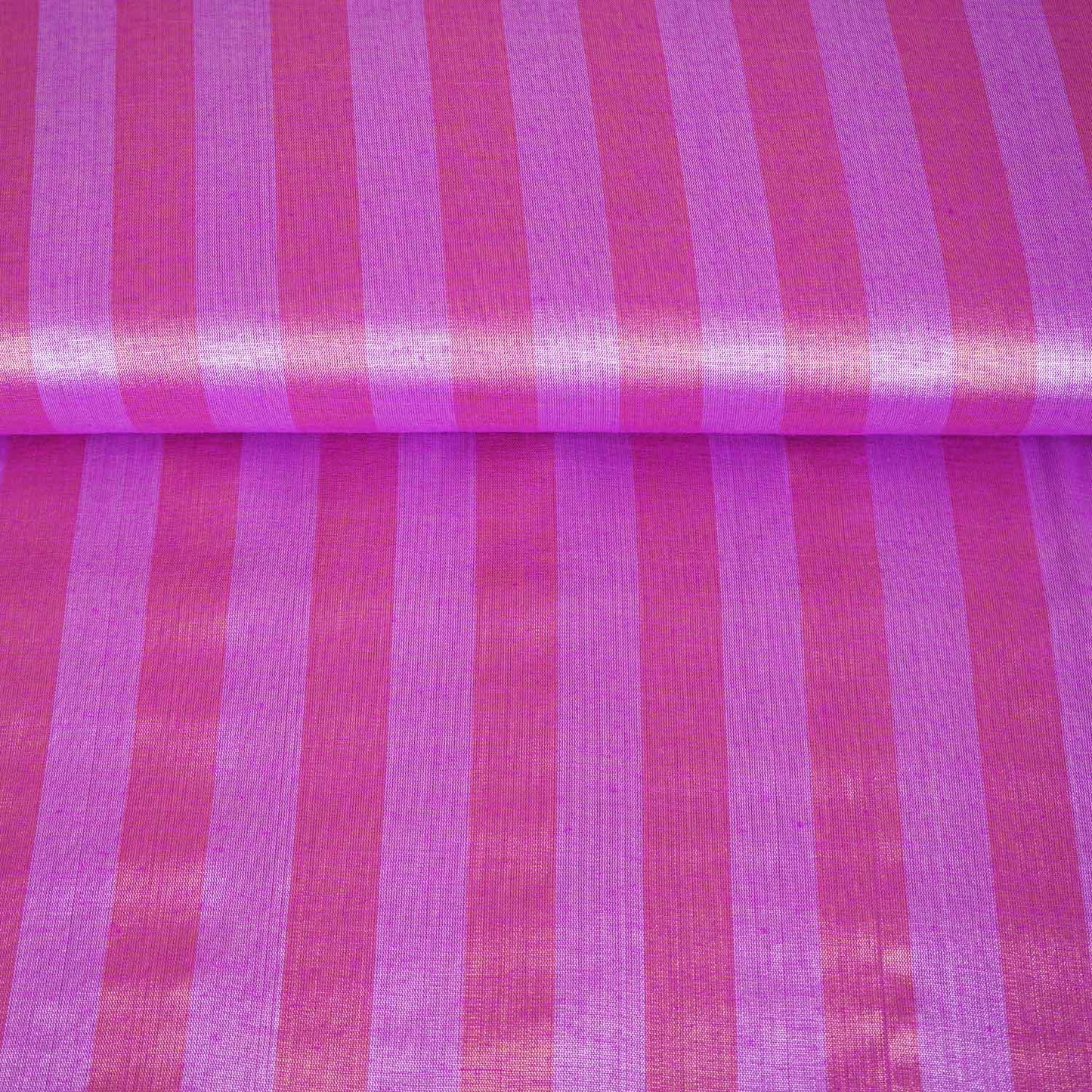 Blue with Pink Strips Chanderi Tissue Fabric CW-28772