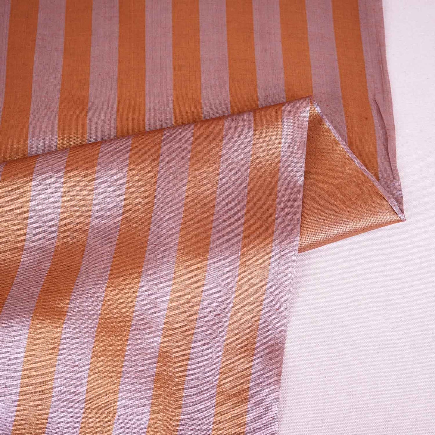 Silver with Golden Strips Chanderi Tissue Fabric CW-28773