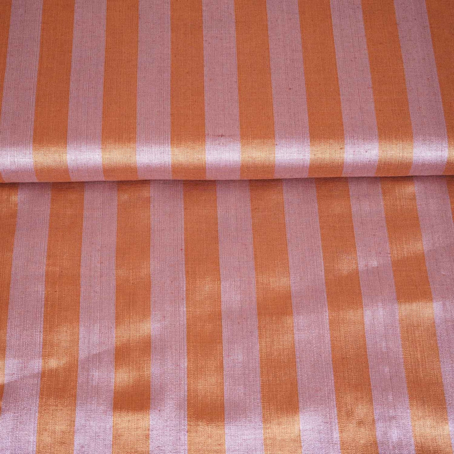 Silver with Golden Strips Chanderi Tissue Fabric CW-28773