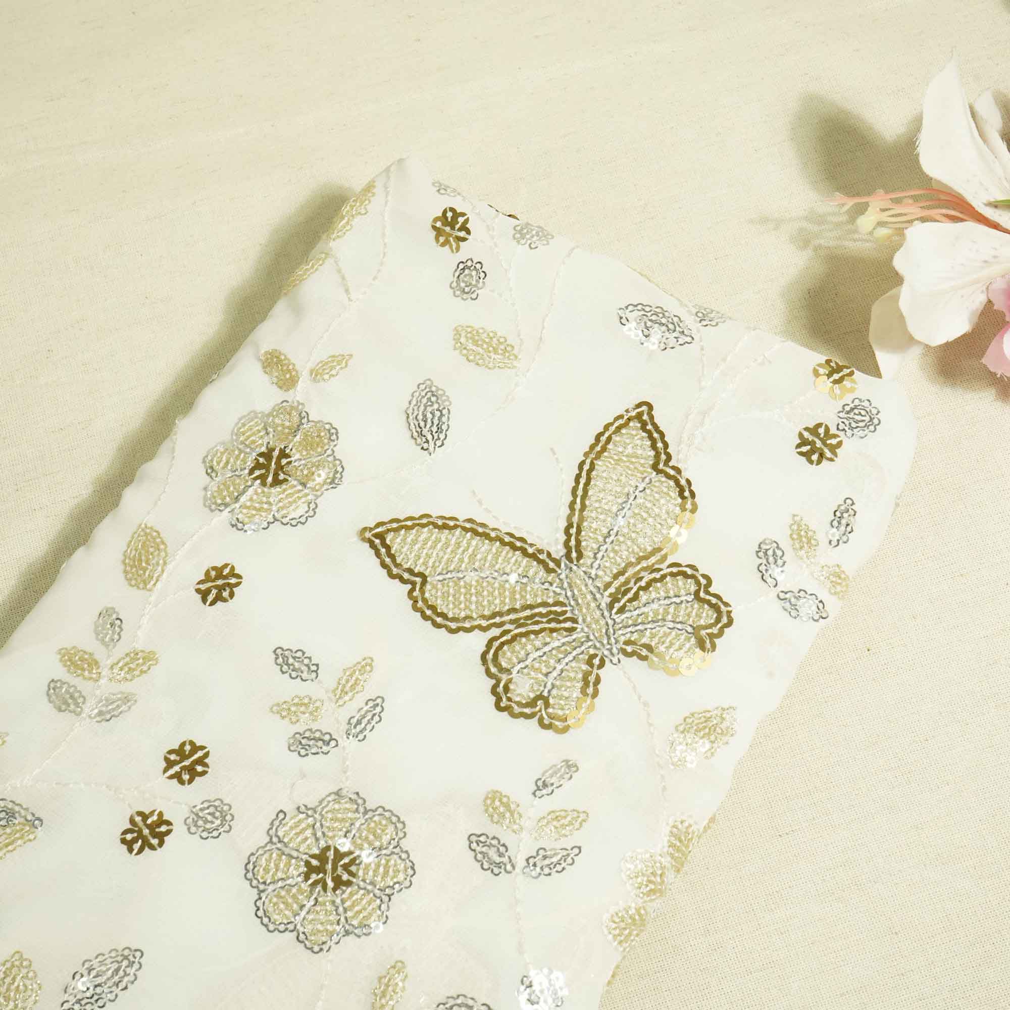White Floral Golden & Silver Sequence Embroidery Dyeable Georgette TU-7828
