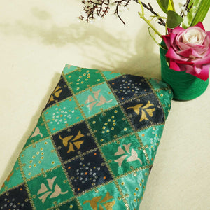 Green With Black Bandhani Chevron Print Zari Chinnon TU-7854
