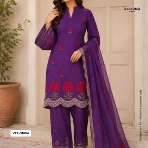 Purple Border embroidery Crepe Fabric VFS-31654 - TradeUNO