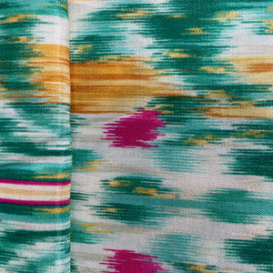Multicolor Ikkat Print Bemberg Gajji Silk Fabric - TradeUNO