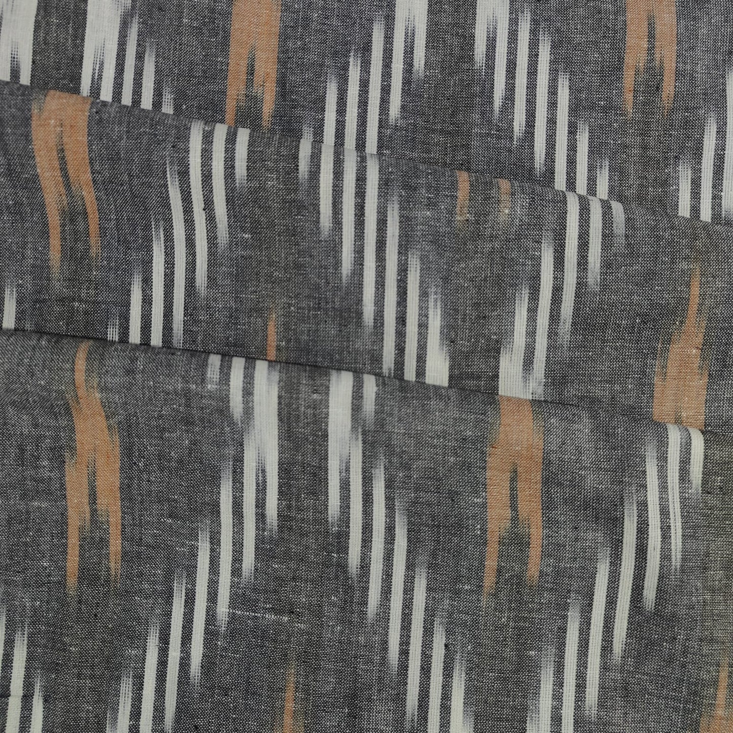 Grey With White & Brown Ikkat Print Cotton Fabric