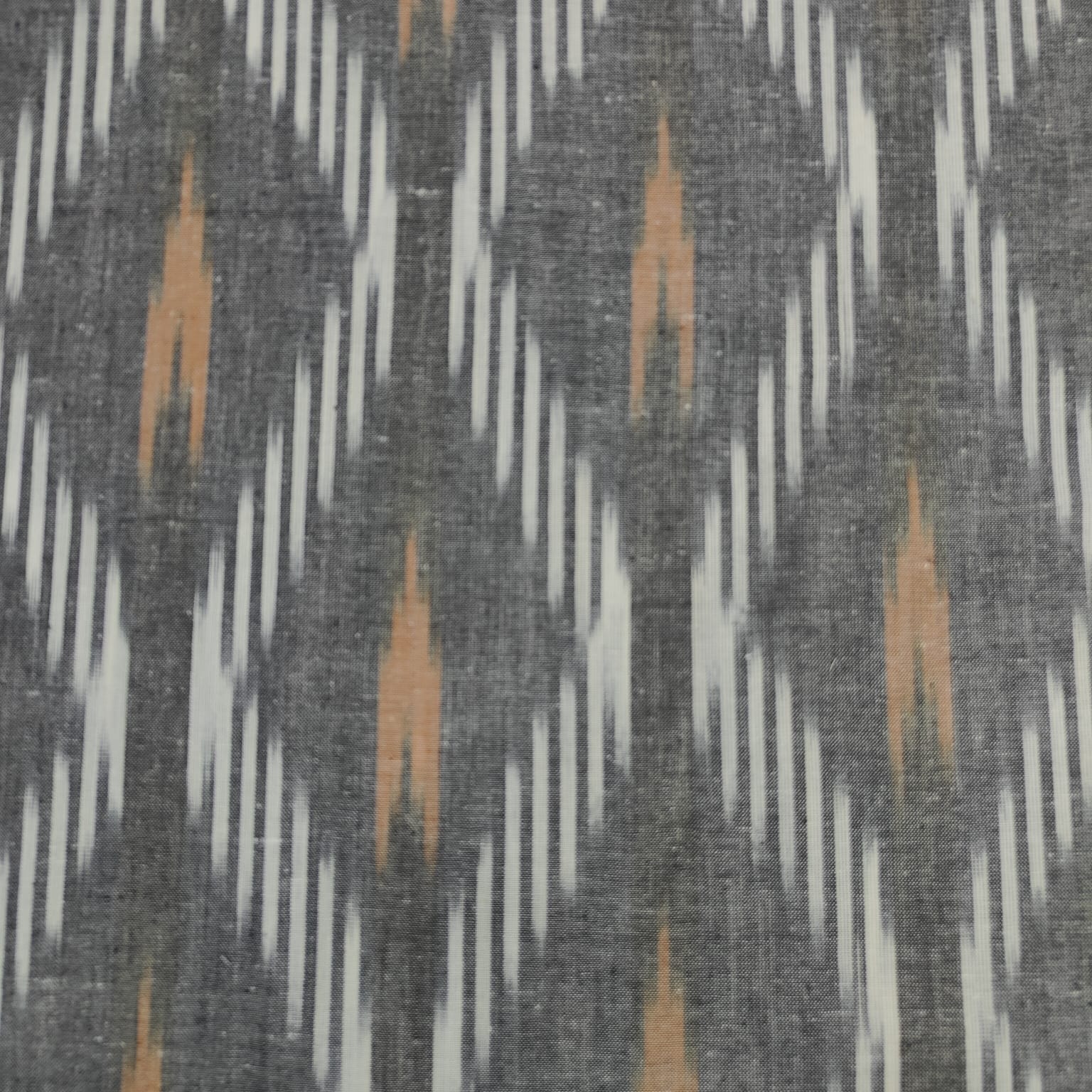 Grey With White & Brown Ikkat Print Cotton Fabric