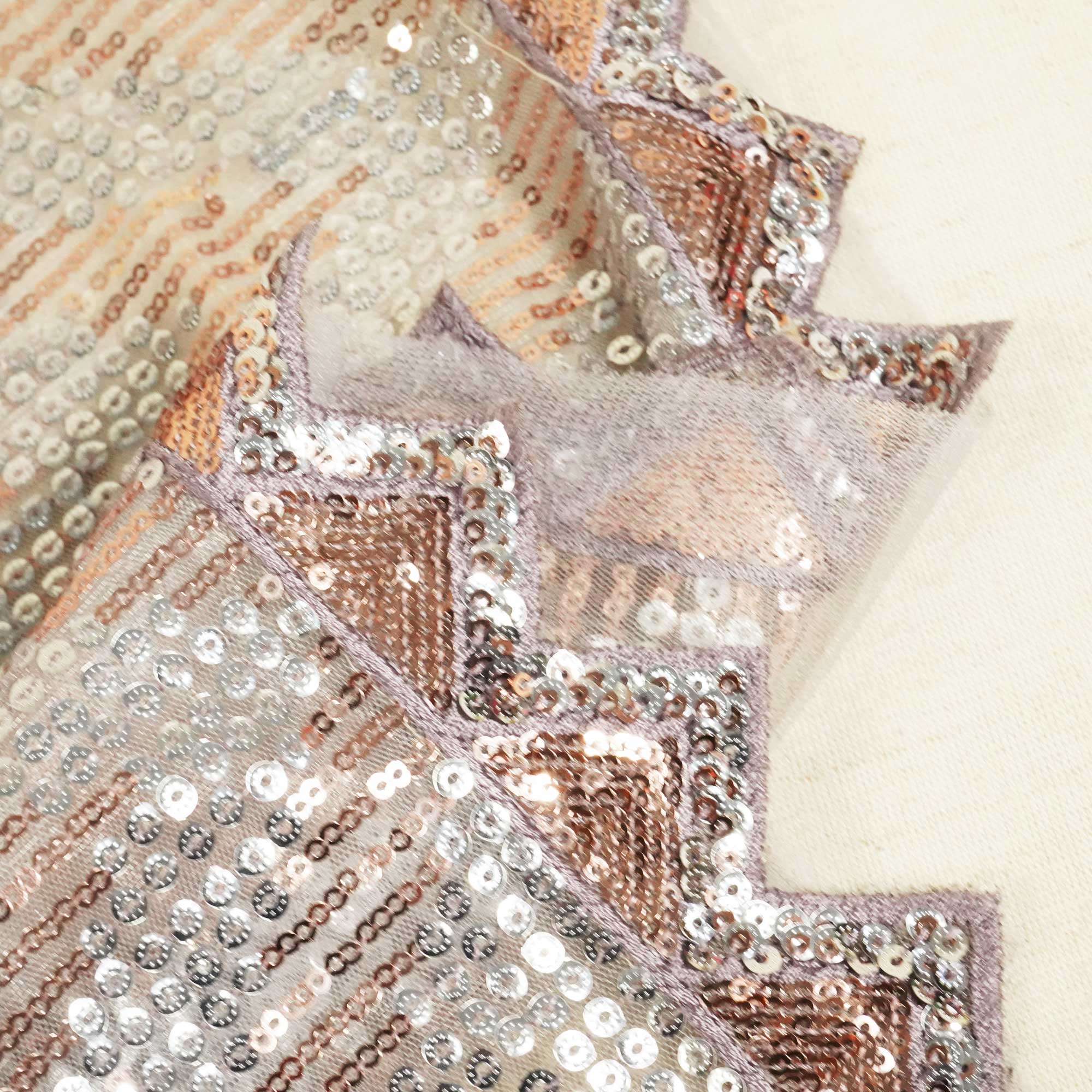 Grey With Brown & Silver Chevron Sequence Net TU-7954