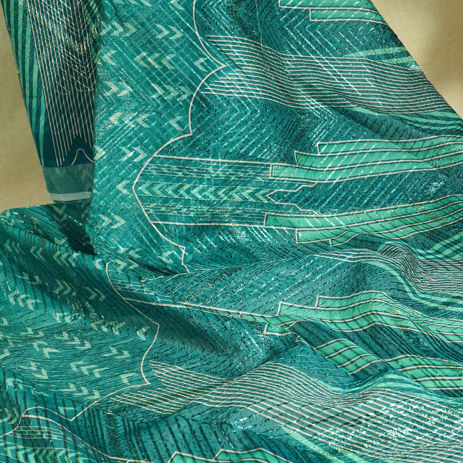Green Gotta Embrodiery Georgette Satin TU-7981