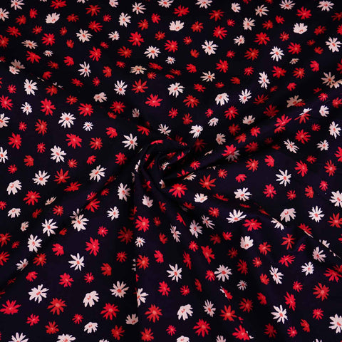 Purple With White Floral Print Poplin Fabric TU-7996