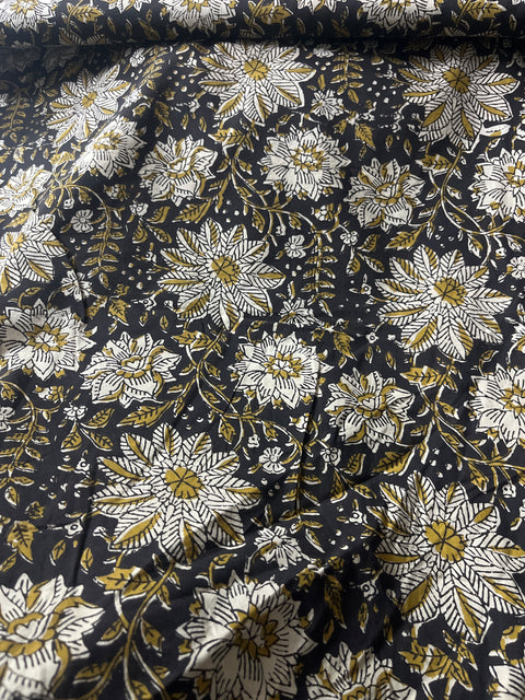 Black floral print Cotton Fabric AFI-29604