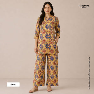 Yellow Ikkat Print Tusser Silk Fabric 20370 - TradeUNO