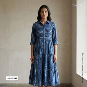 Indigo Stripes Print Cotton Schiffli Fabric CG-25543 - TradeUNO