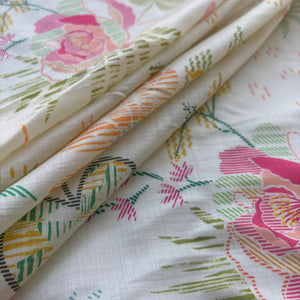 Green Floral Print Chanderi Silk Fabric