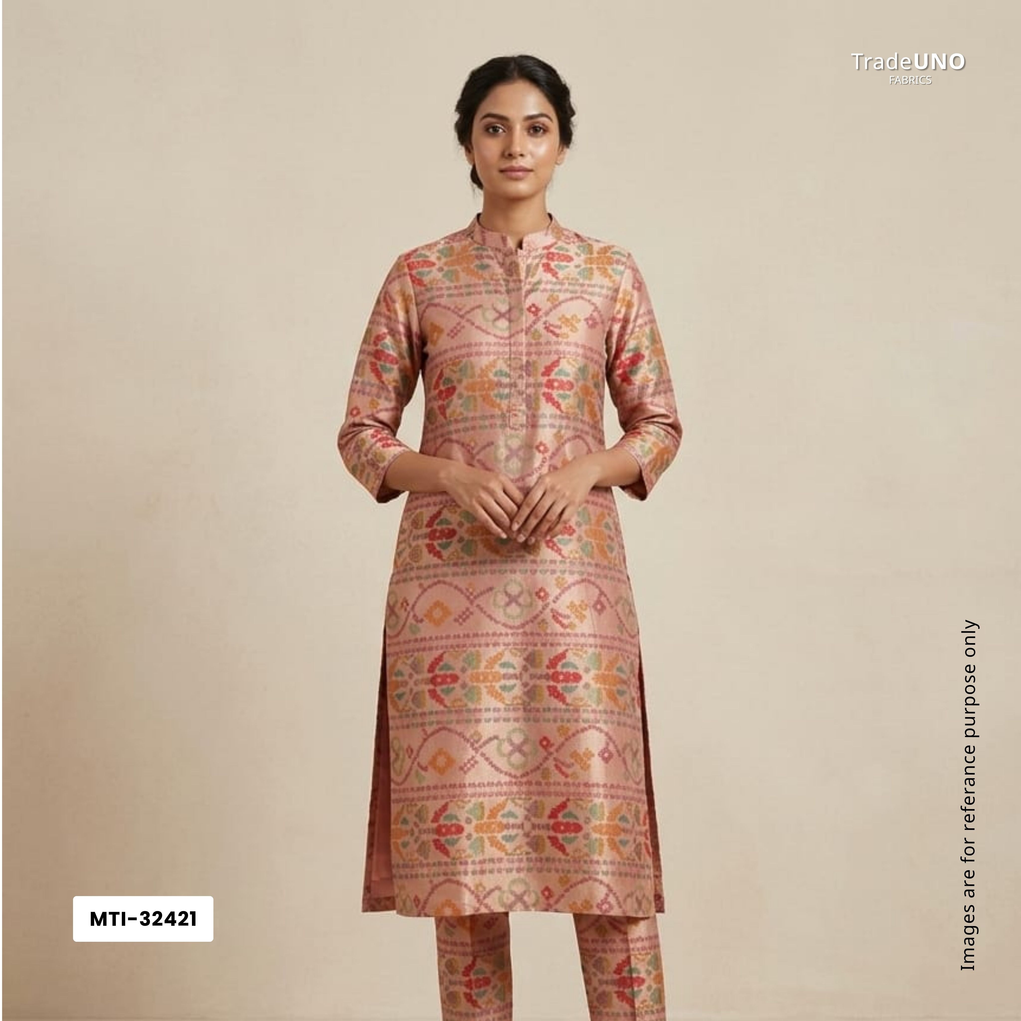 Blush Pink With Multicolor Geometrical Kanjivaram Silk Fabric MTI-32421 - TradeUNO