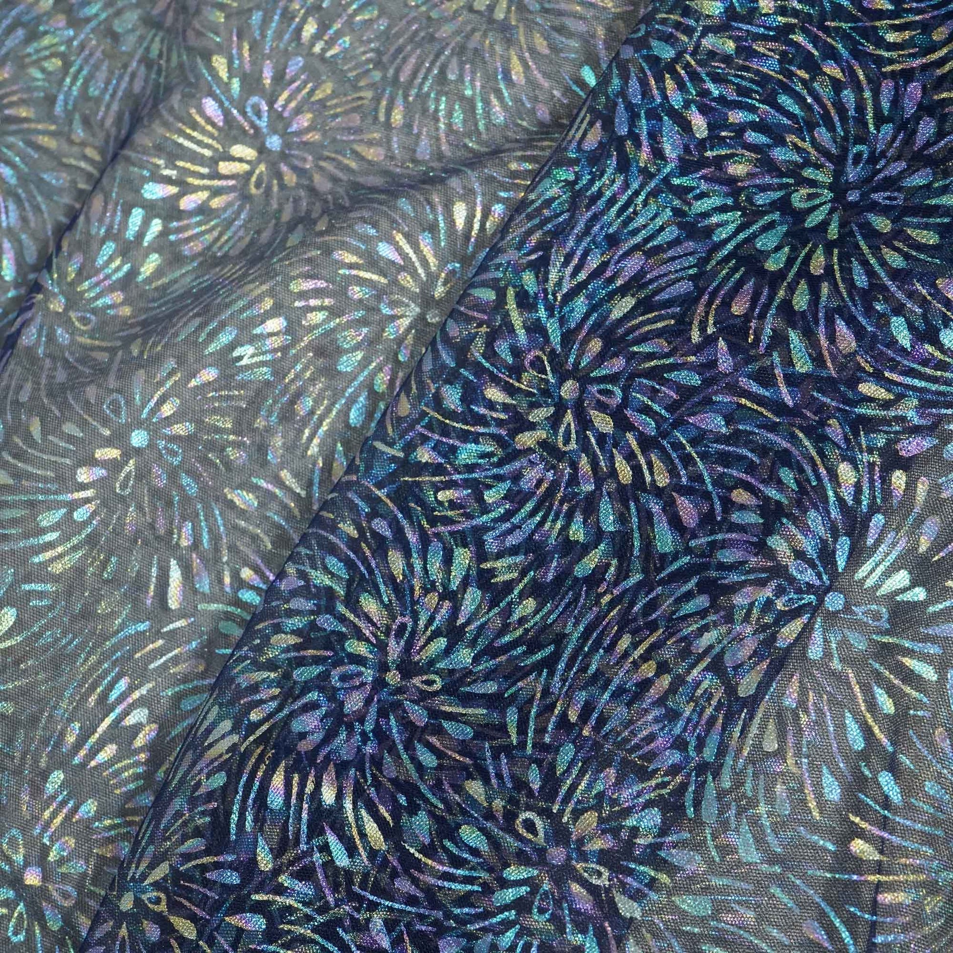 Navy Blue With Multicolor Floral Zari Net TU-8102