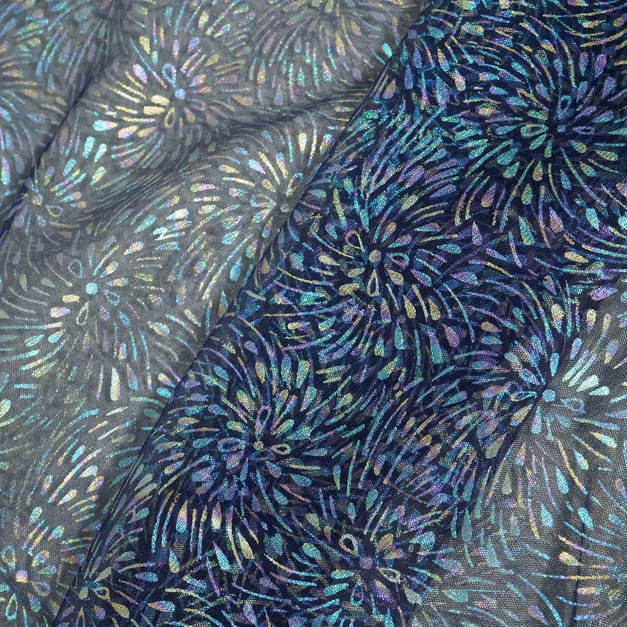 Navy Blue With Multicolor Floral Zari Net TU-8102