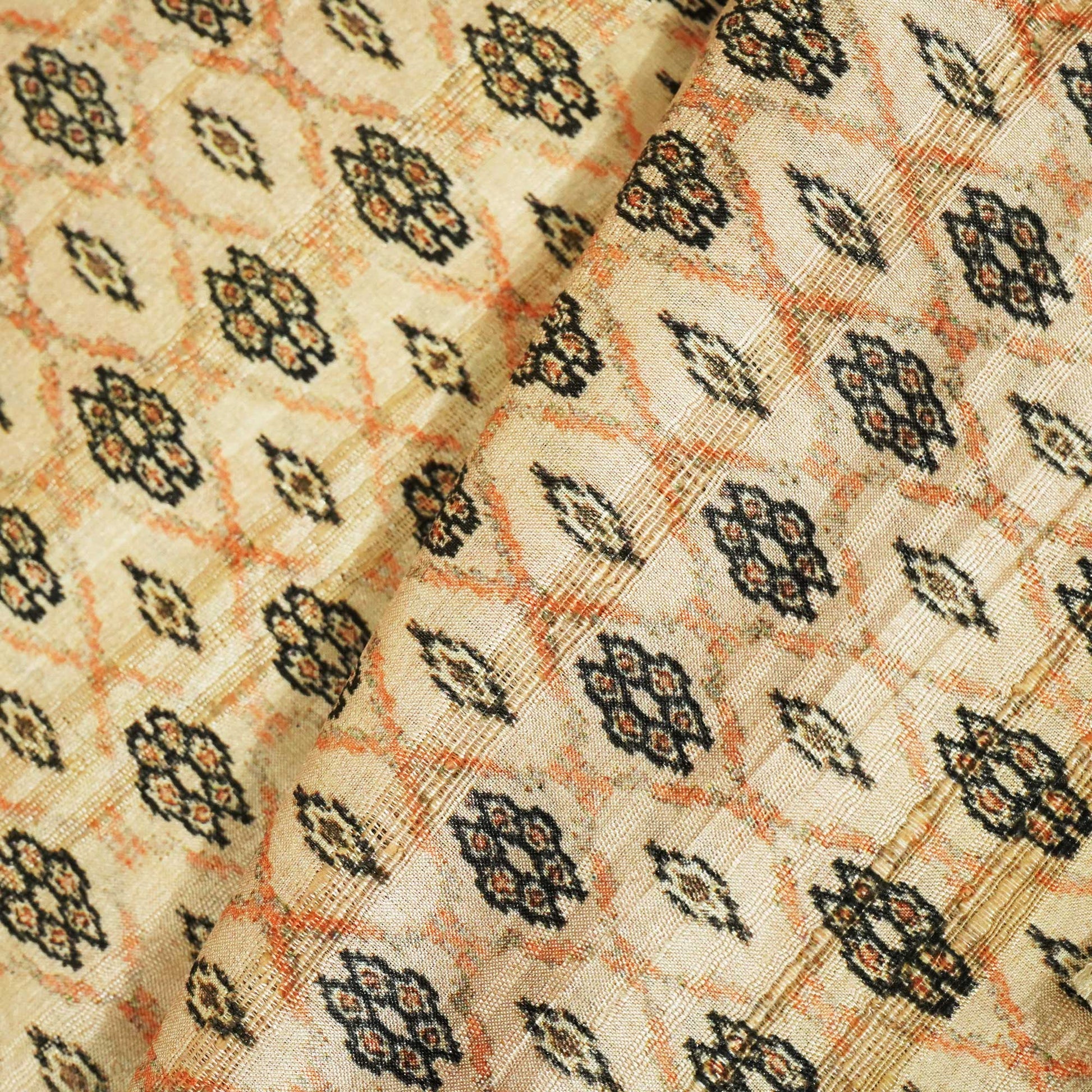 Pink Ikkat Print Slub Tusser Silk TU-8140