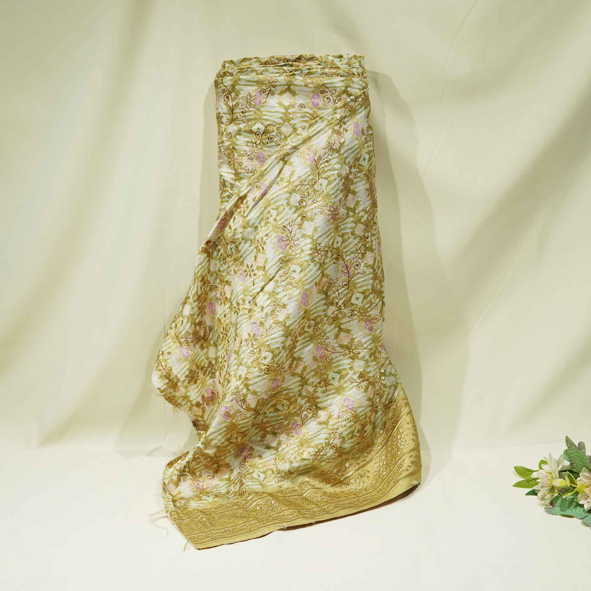 Mint Green Geomaterical Print Gold Zari Dola Silk Jacquard TU-8149