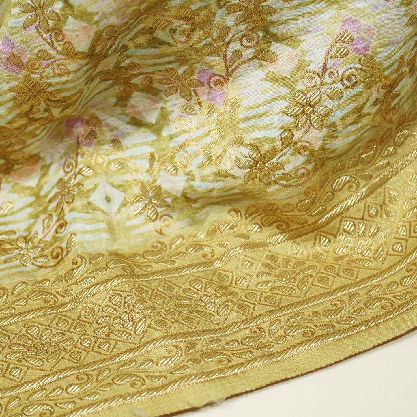 Mint Green Geomaterical Print Gold Zari Dola Silk Jacquard TU-8149