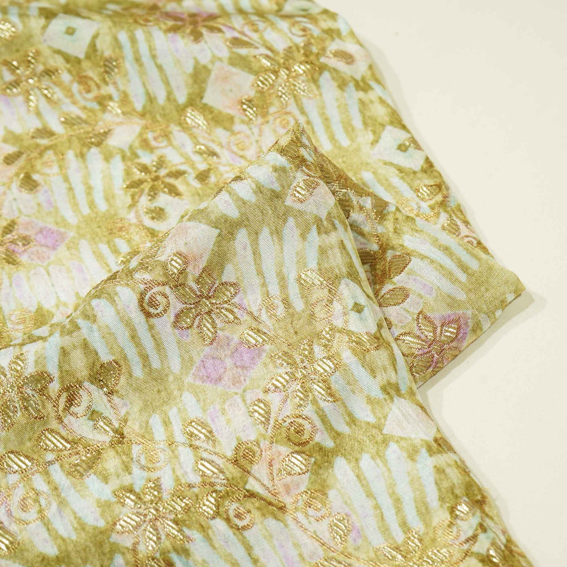 Mint Green Geomaterical Print Gold Zari Dola Silk Jacquard TU-8149