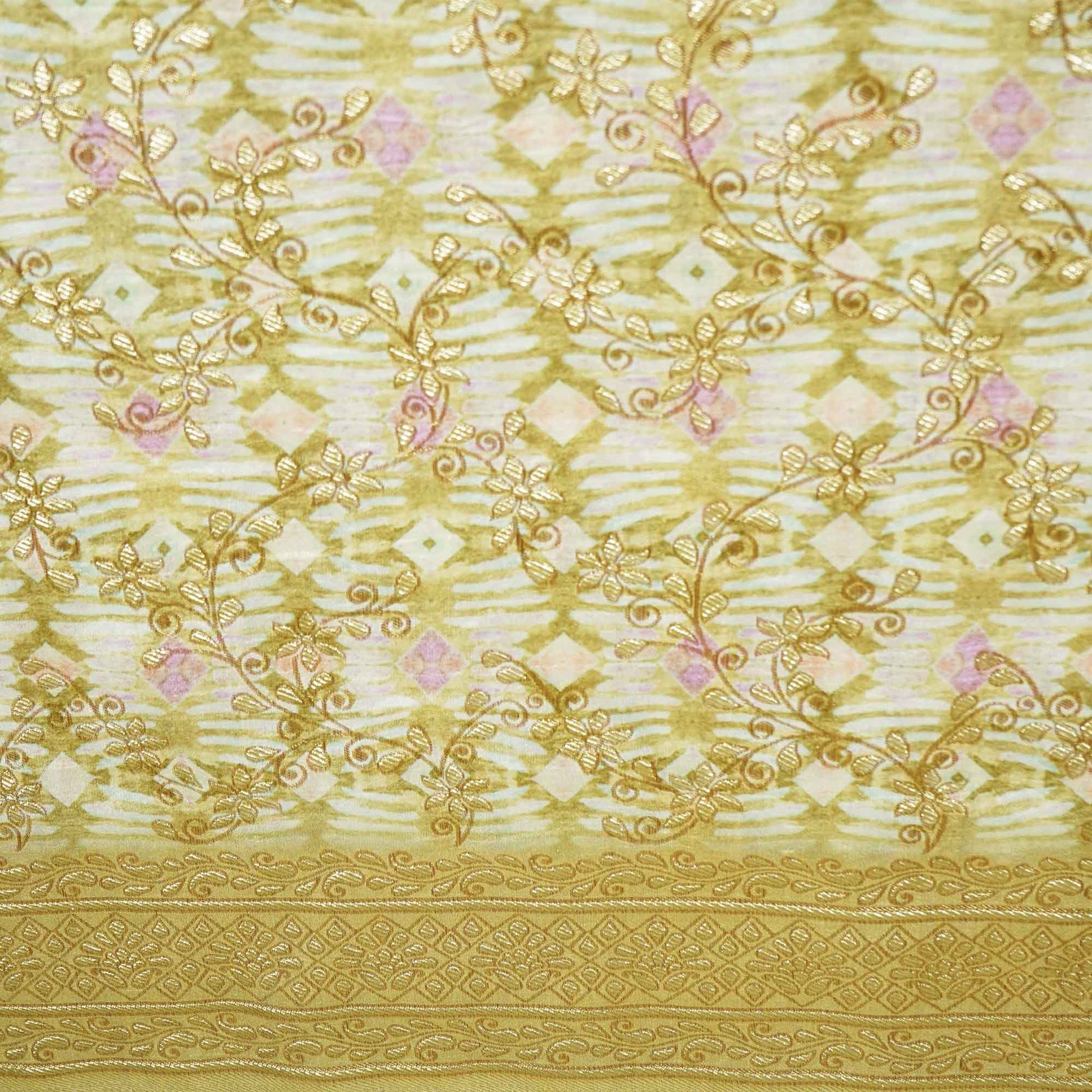 Mint Green Geomaterical Print Gold Zari Dola Silk Jacquard TU-8149