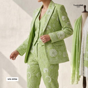 Parrot Green Chikankari embroidery Organza Fabric VFS-31704 - TradeUNO