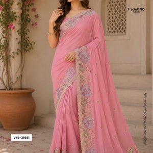 Pink Cutwork embroidery Crepe Fabric VFS-31651 - TradeUNO