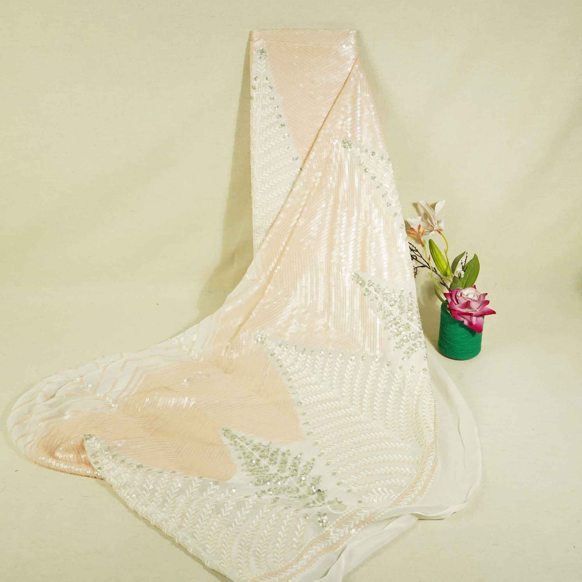 White Floral Sequence Thread Embroidery Dyeable Georgette TU-8308