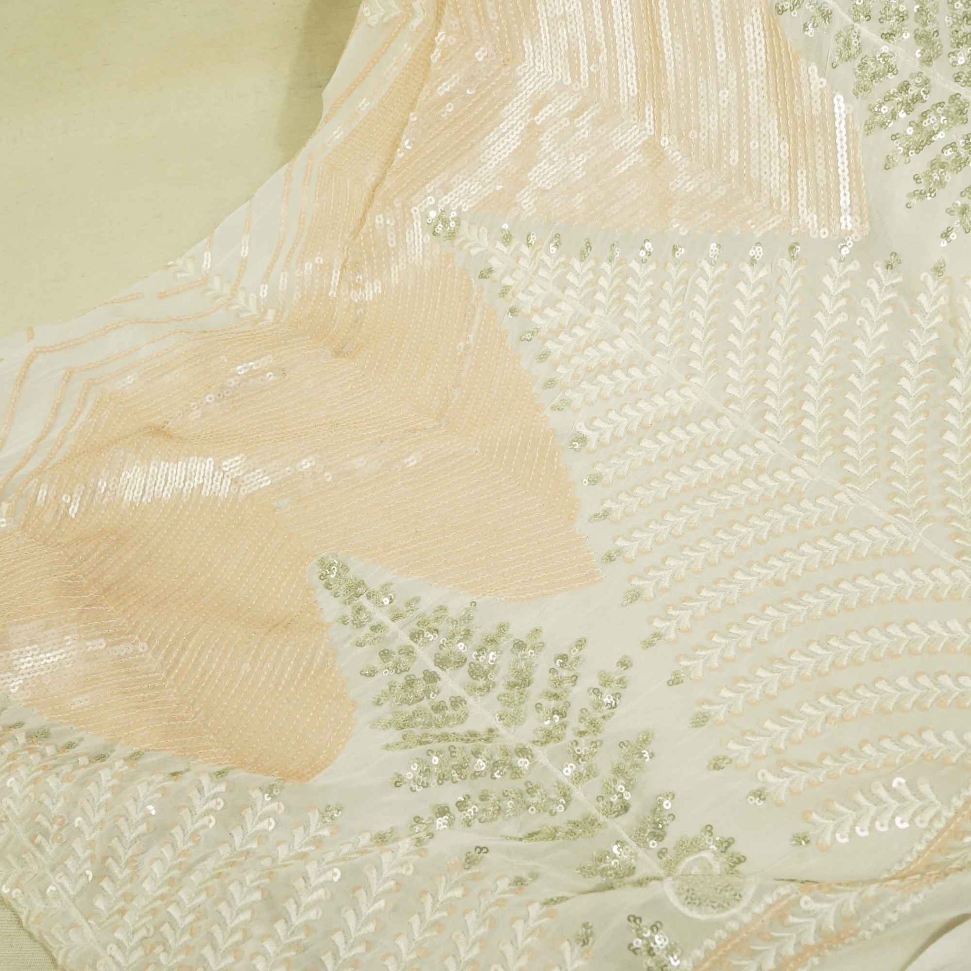 White Floral Sequence Thread Embroidery Dyeable Georgette TU-8308