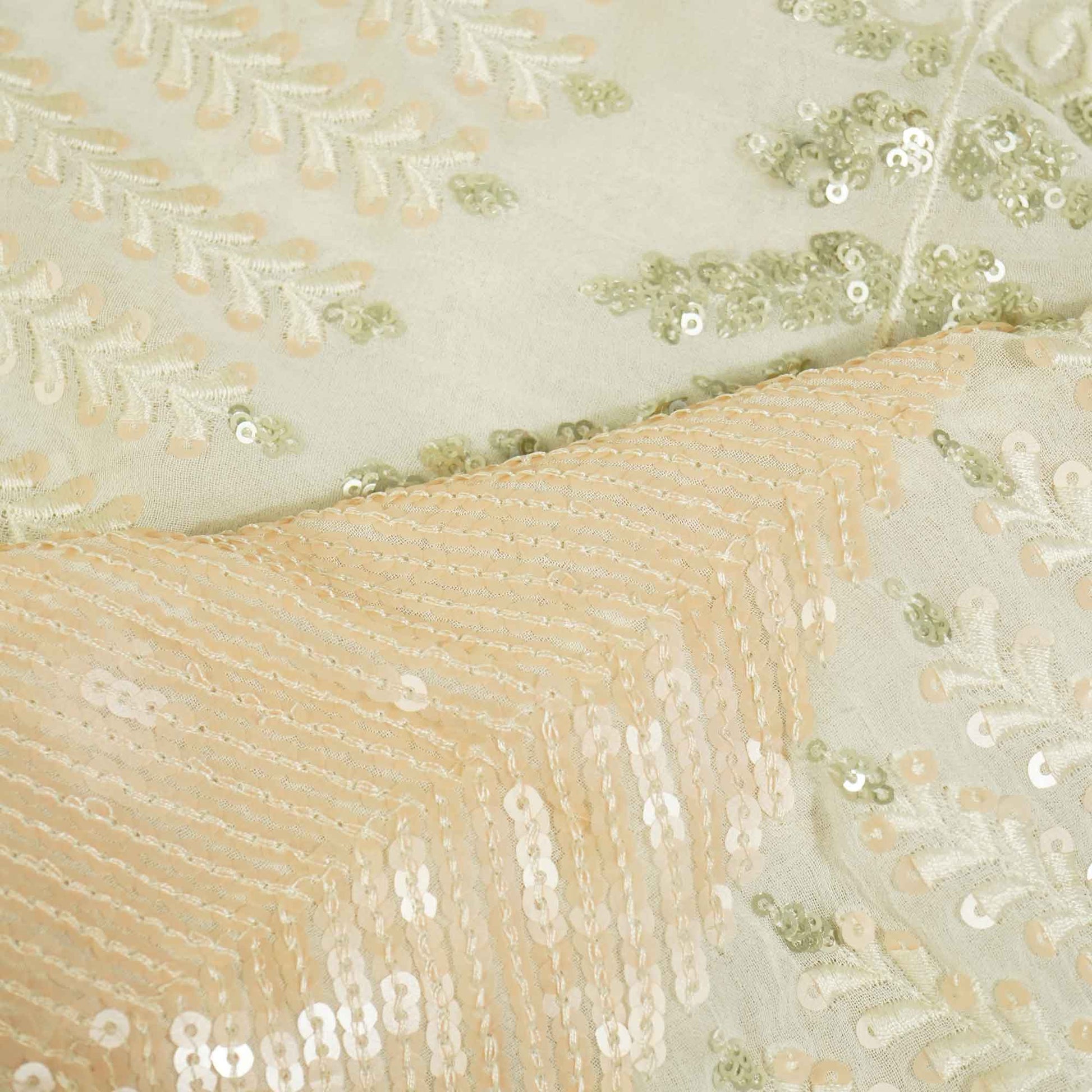 White Floral Sequence Thread Embroidery Dyeable Georgette TU-8308