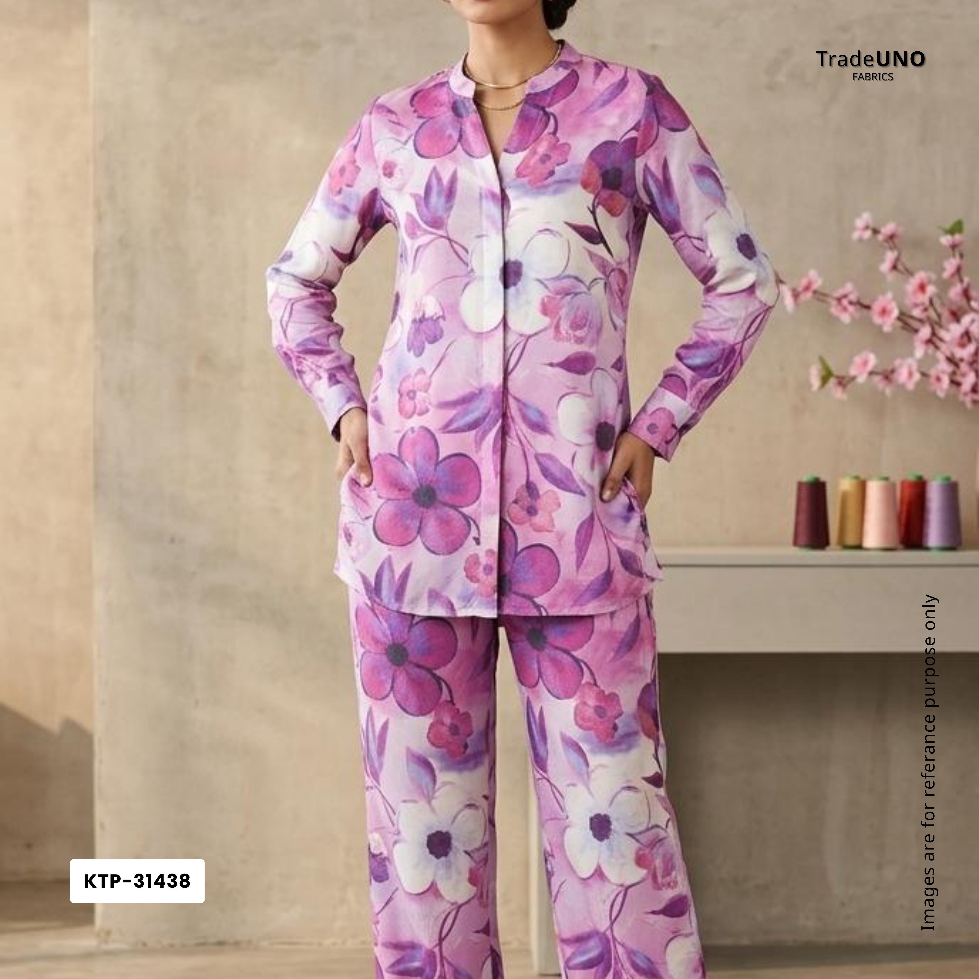 Lavender floral print Bemberg Modal Silk Fabric KTP-31438 - TradeUNO