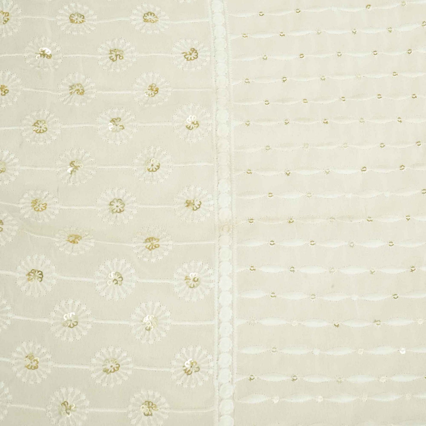 White Geometrical Sequence Thread Embroidery Dyeable Georgette TF-8495