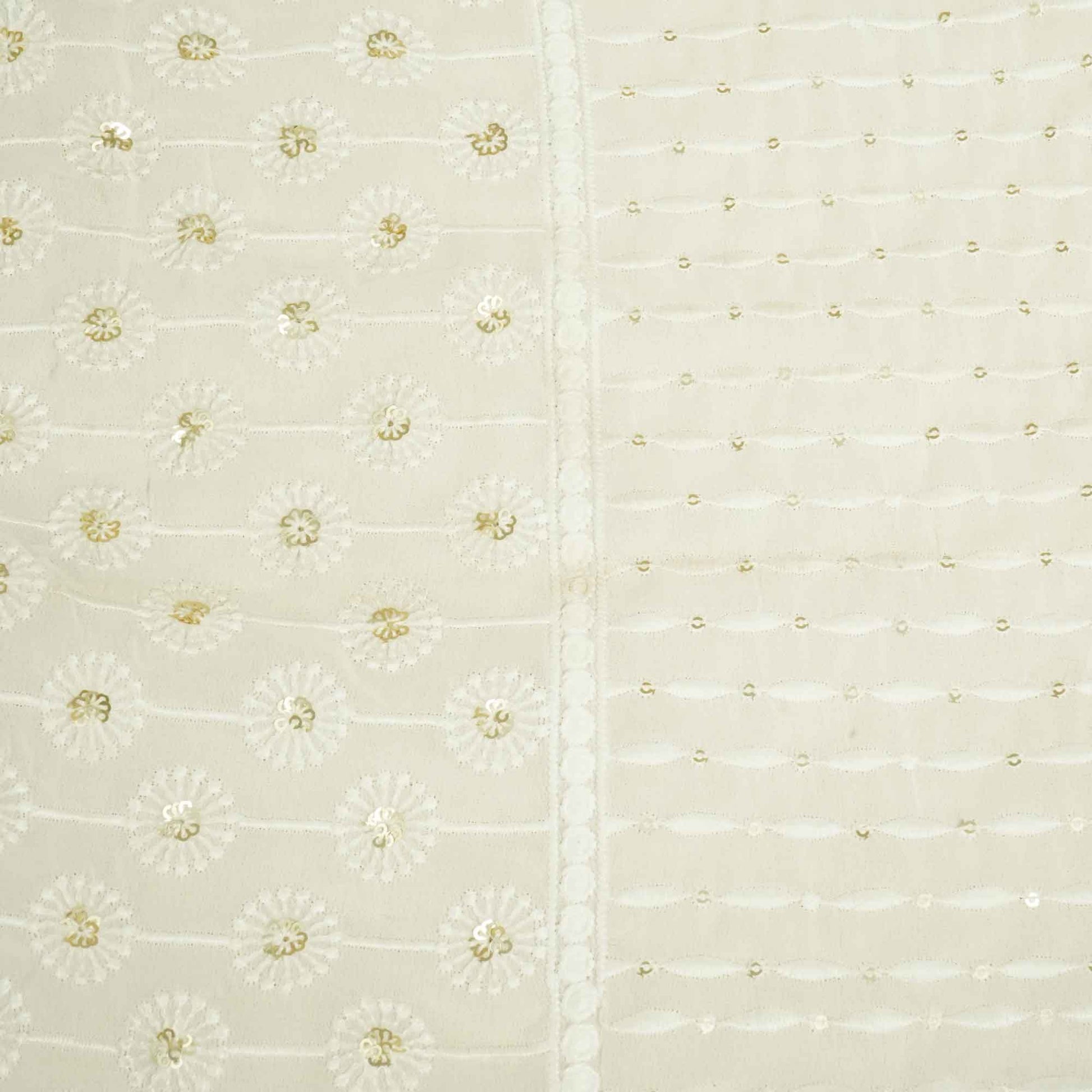 White Geometrical Sequence Thread Embroidery Dyeable Georgette TF-8495