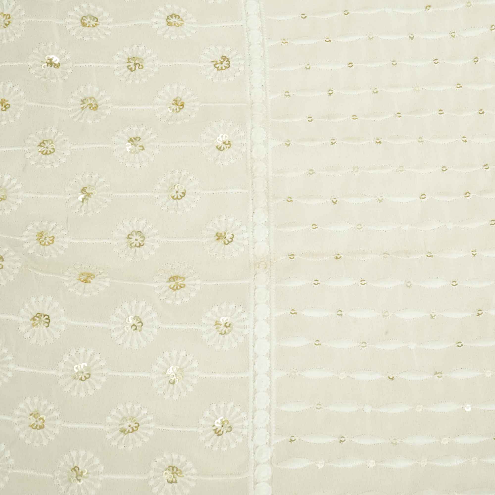 White Geometrical Sequence Thread Embroidery Dyeable Georgette TF-8495