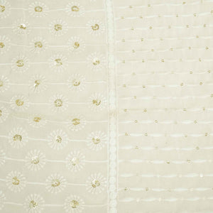 White Geometrical Sequence Thread Embroidery Dyeable Georgette TF-8495