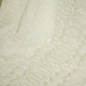 White Paisley Sequence Thread Embroidery Dyeable Georgette TF-8496