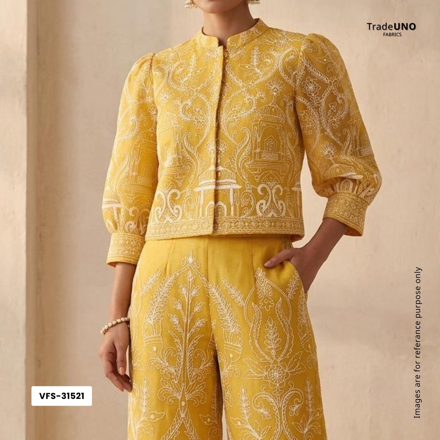 Mustard Traditional Dori Work Organza Fabric VFS-31521 - TradeUNO