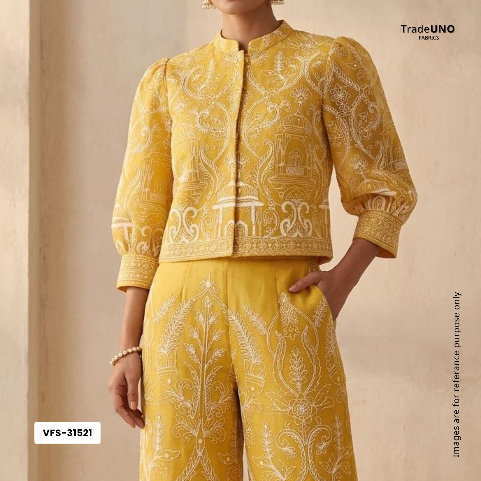 Mustard Traditional Dori Work Organza Fabric VFS-31521 - TradeUNO