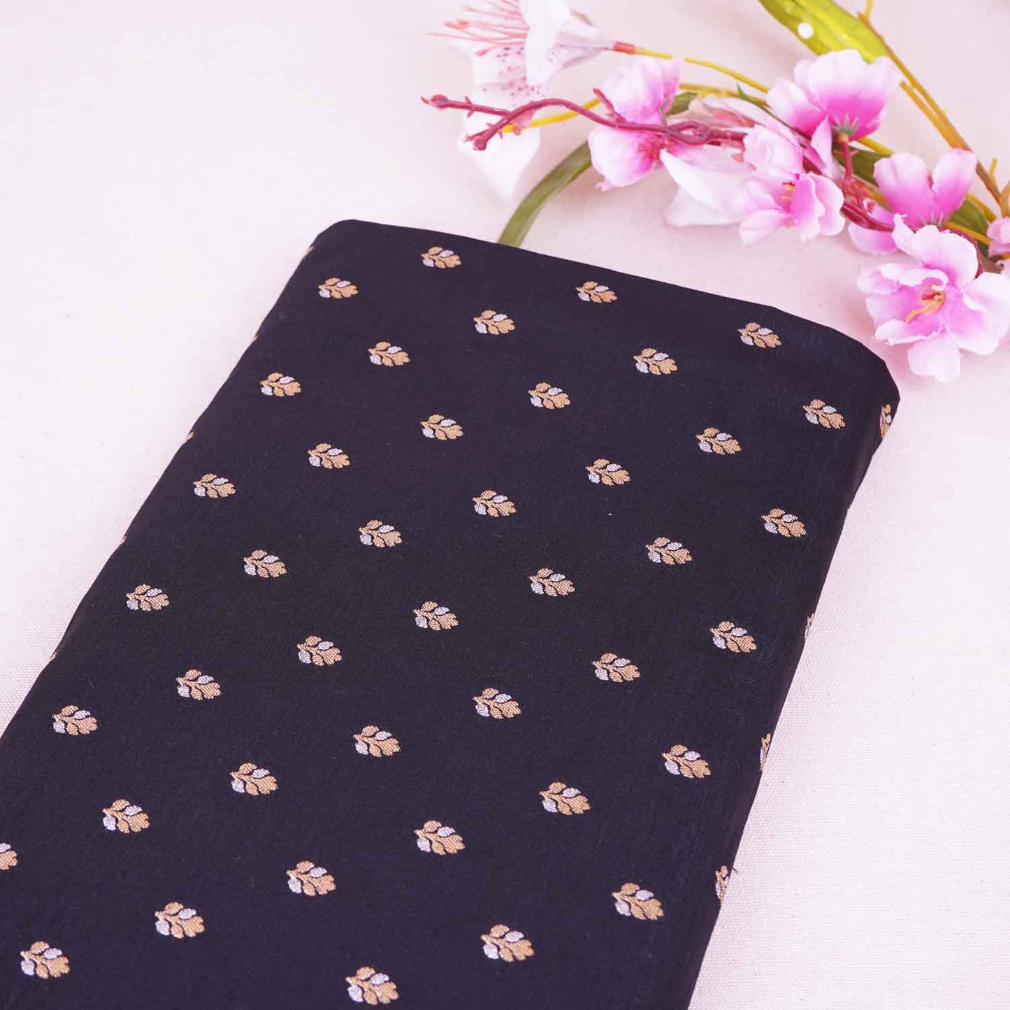 Black Butti Katan Silk Fabric NH-28869