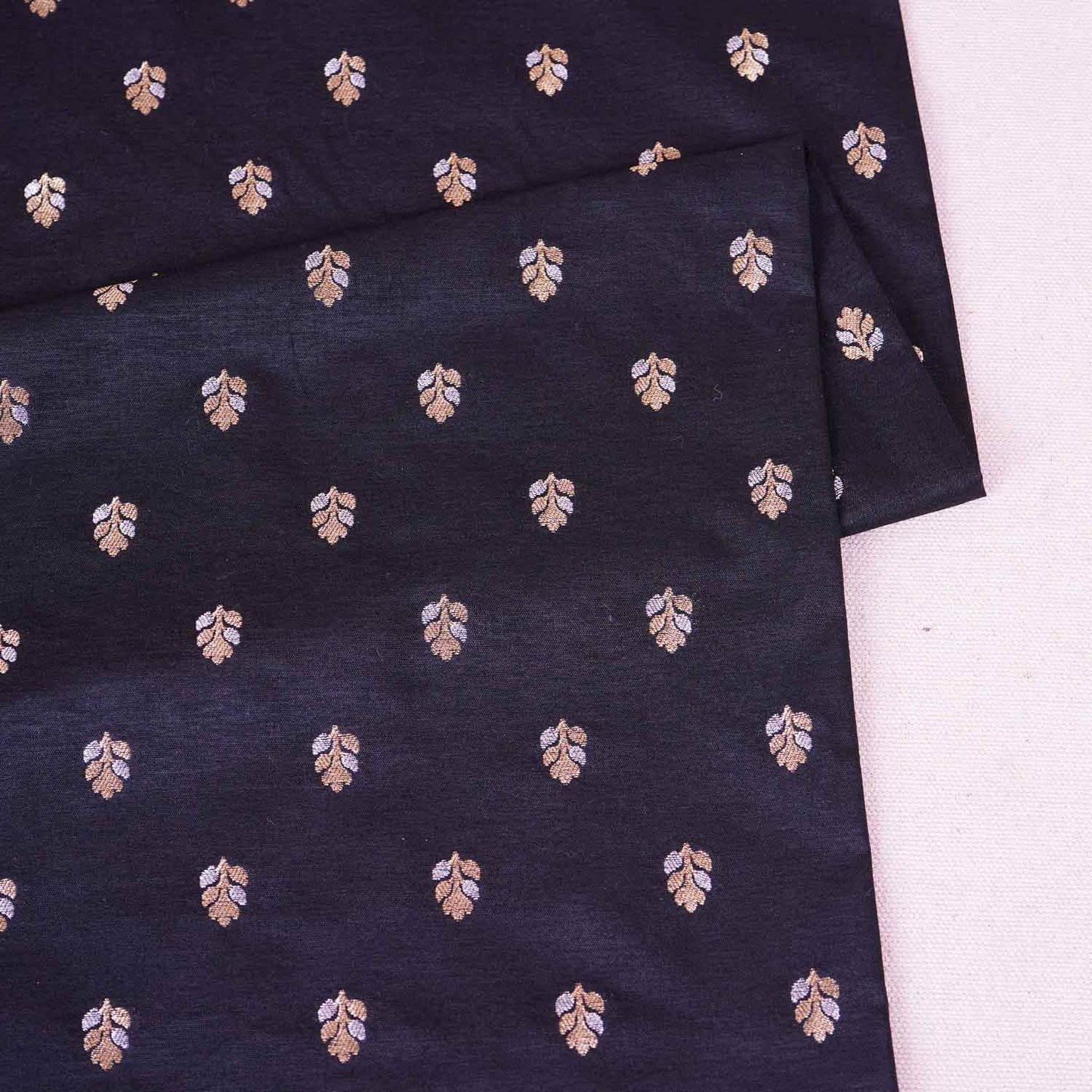 Black Butti Katan Silk Fabric NH-28869