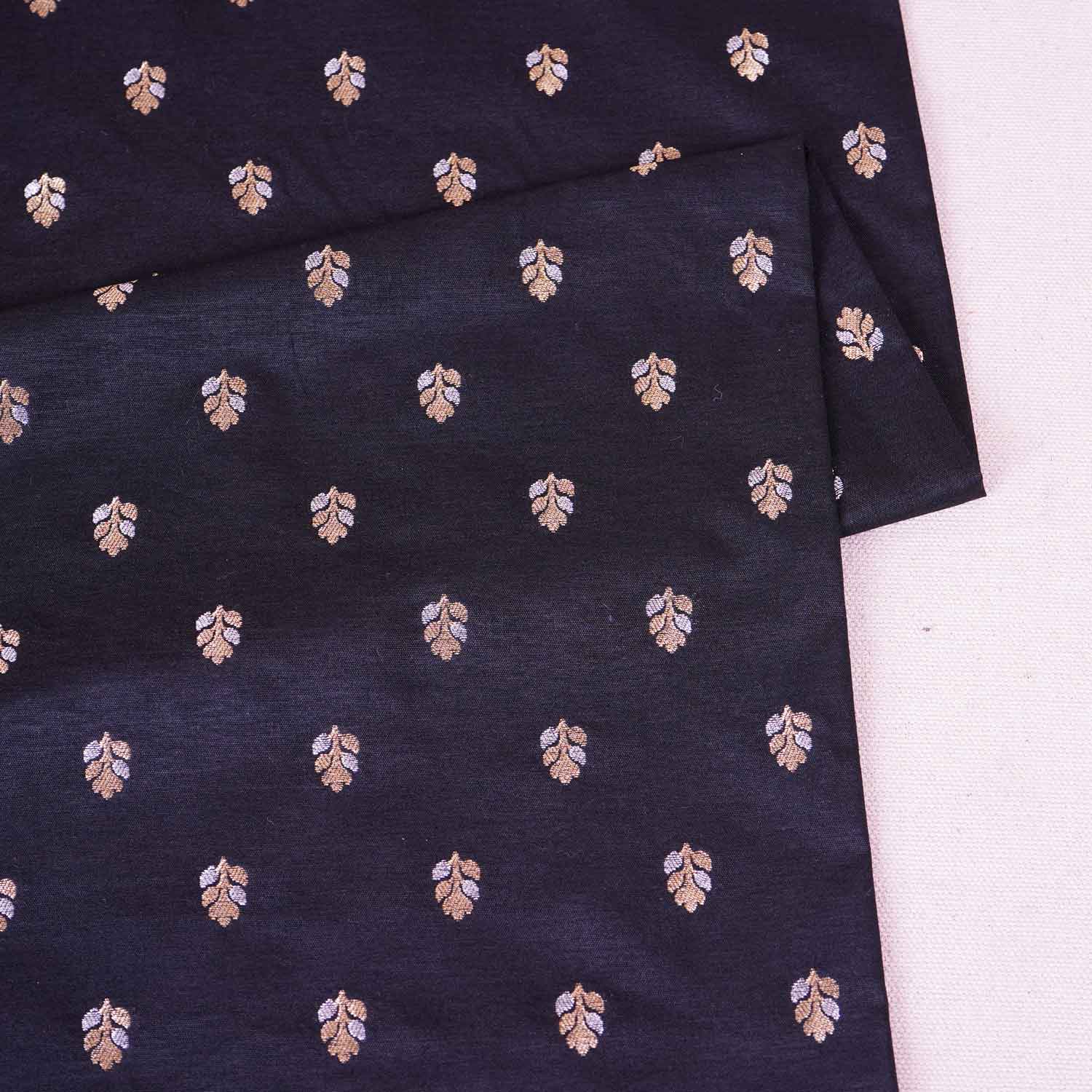 Black Butti Katan Silk Fabric NH-28869 - TradeUNO