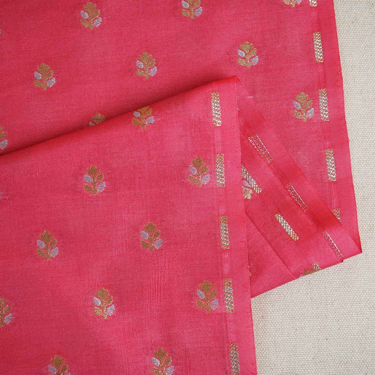 Pink Butti Katan Silk Fabric NH-28873