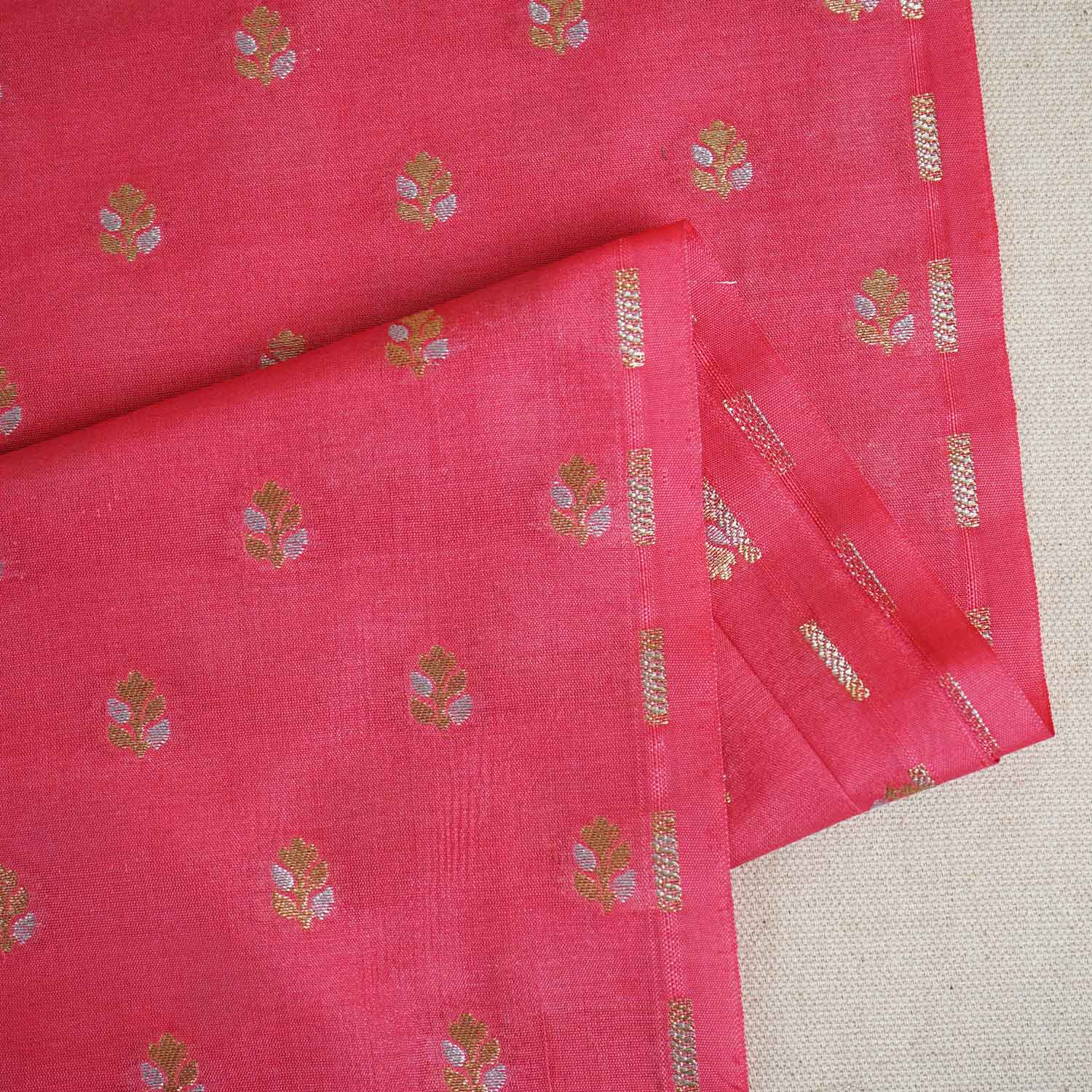Pink Butti Katan Silk Fabric NH-28873 - TradeUNO