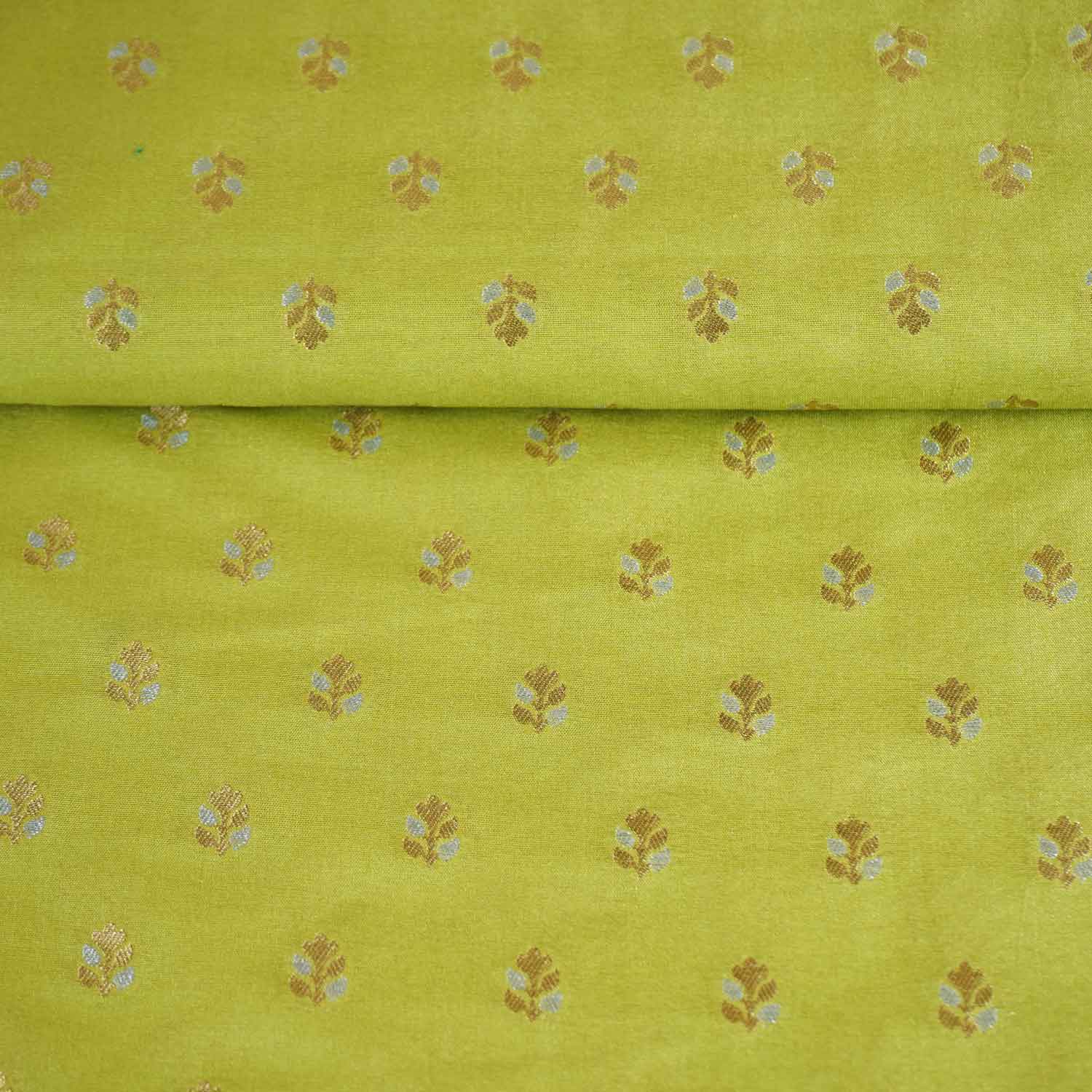 Paroot Green Butti Katan Silk Fabric NH-28874 - TradeUNO
