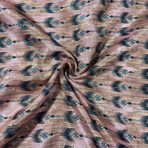 Pink & Black Ikkat print Chinon Fabric