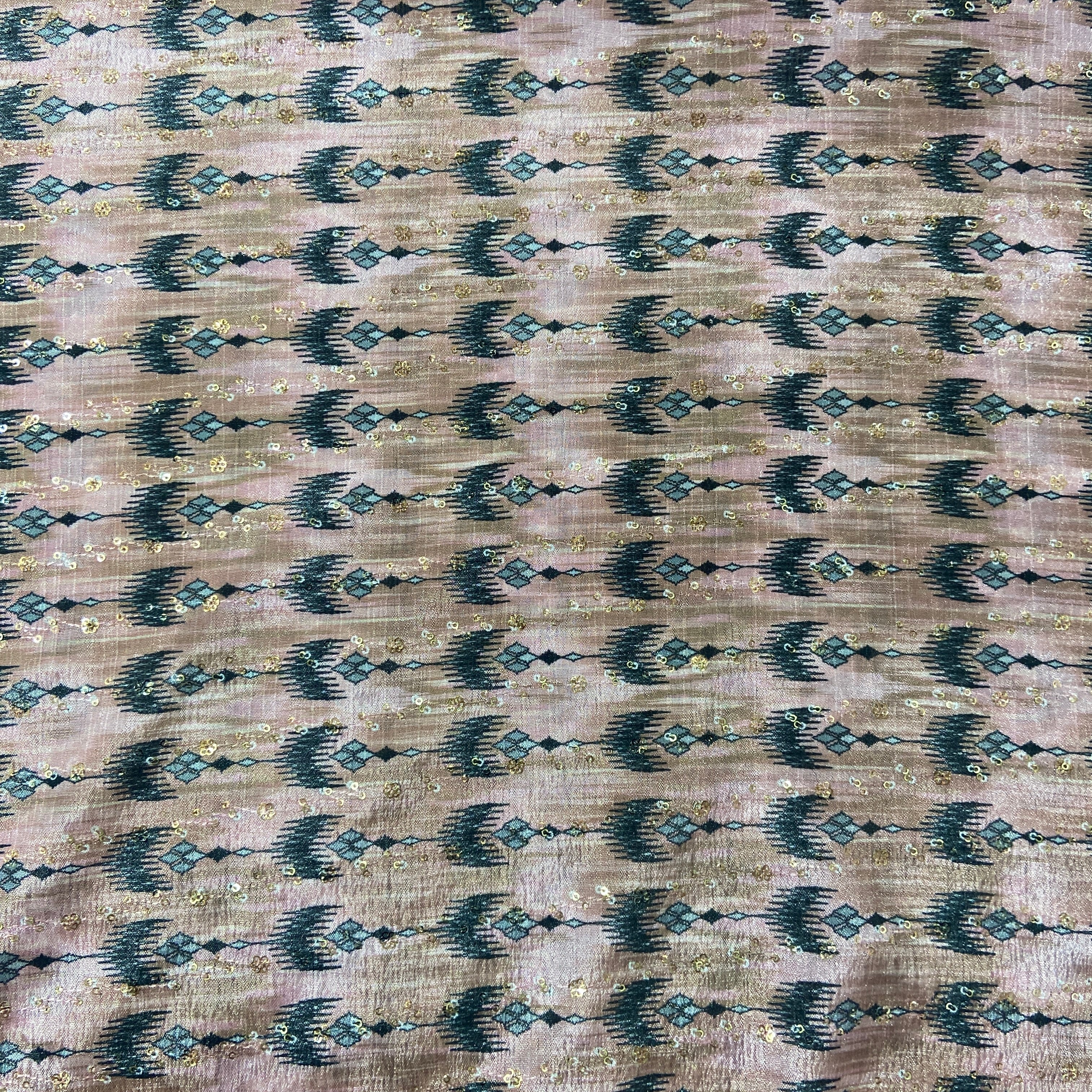 Pink & Black Ikkat print Chinon Fabric
