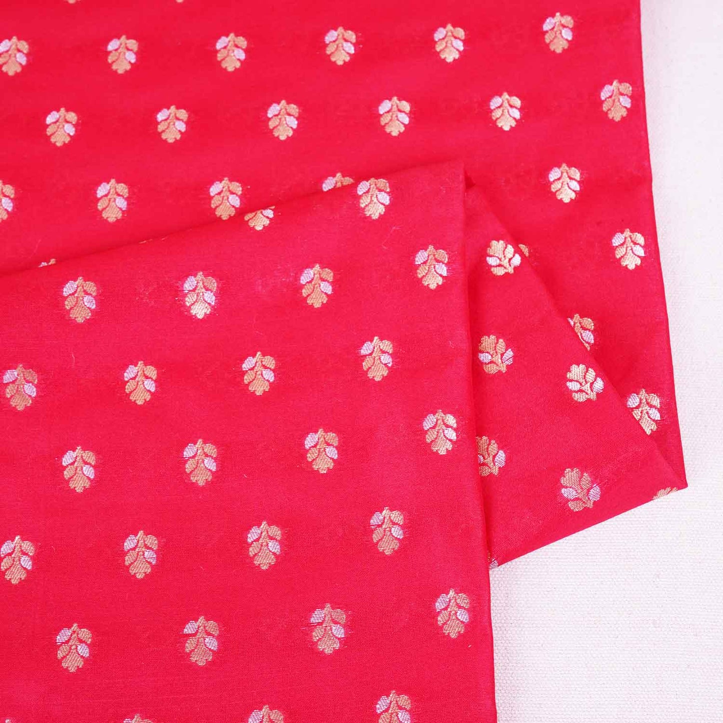 Red Butti Katan Silk Fabric NH-28875
