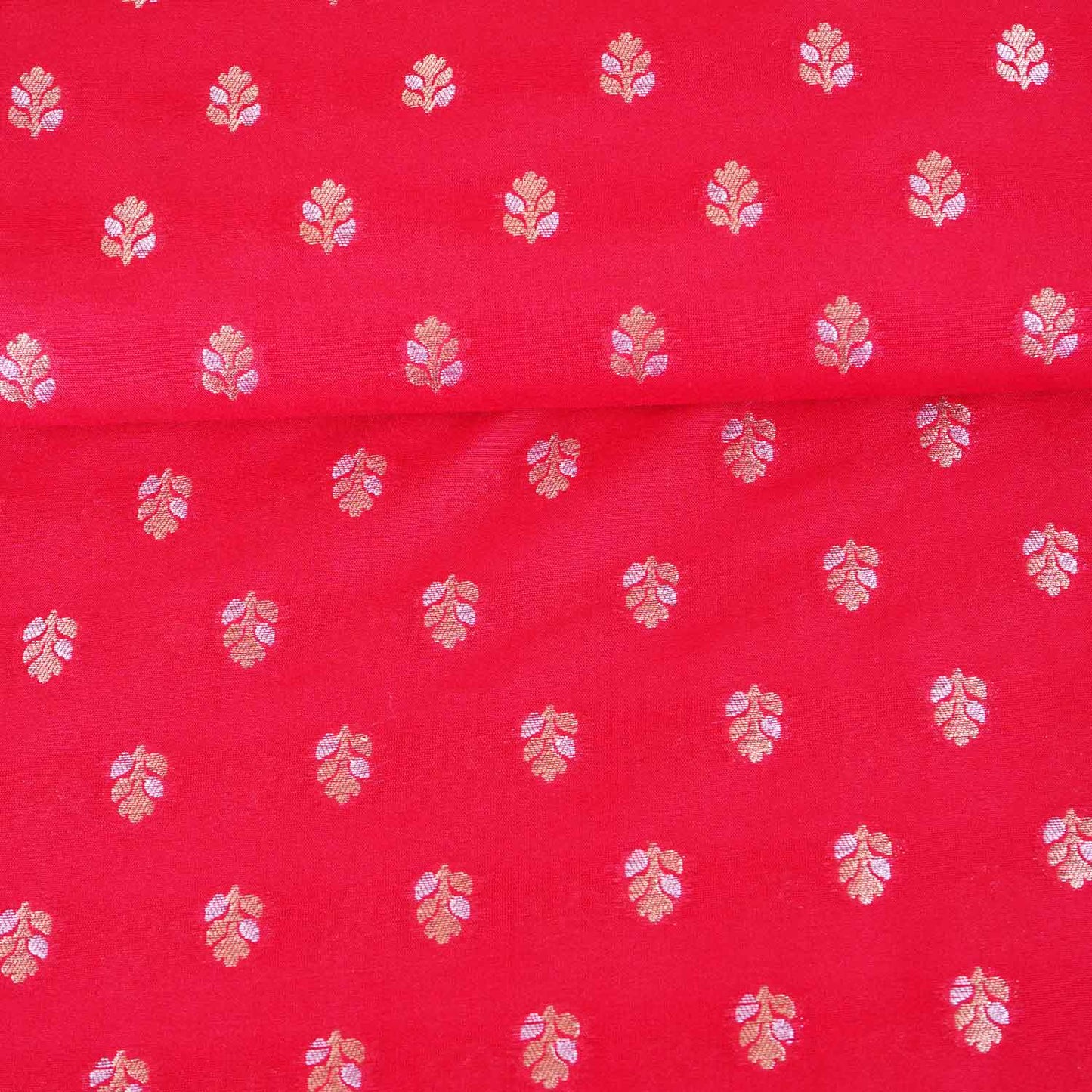 Red Butti Katan Silk Fabric NH-28875