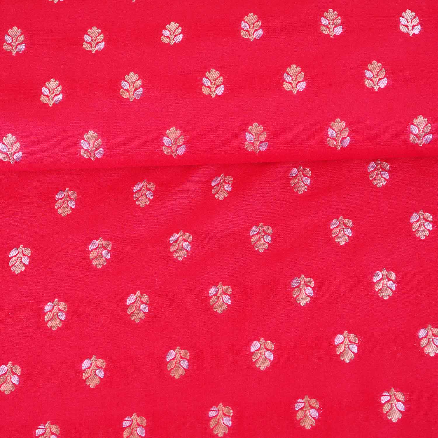 Red Butti Katan Silk Fabric NH-28875 - TradeUNO